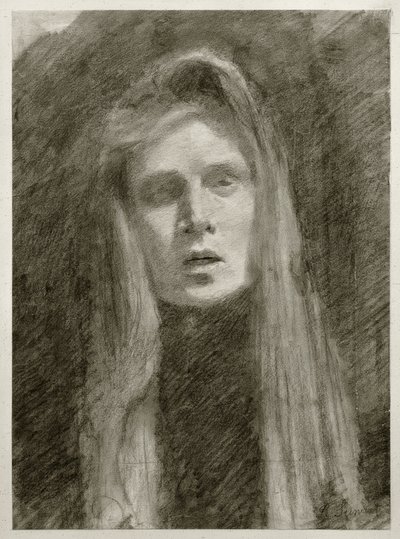 スカーフ（自画像）を持つ女性の肖像画 作： Clara Siewert