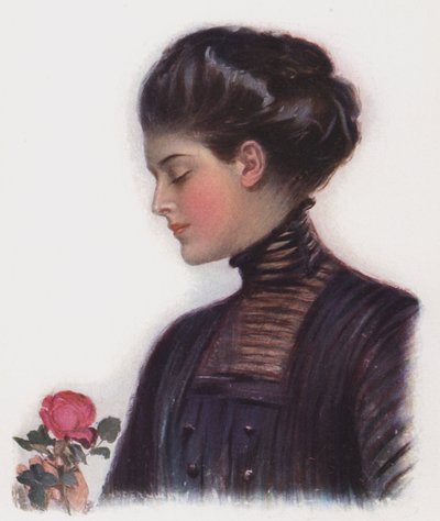 薔薇を持つ少女（カラーリトグラフ 作： Clarence F. Underwood
