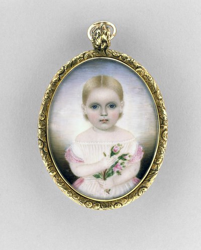 少女の肖像、1840年頃（象牙、金箔、ガラスに水彩） 作： Clarissa Peters Russell