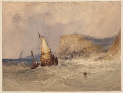 ウィットビー沖の船 （紙にアラビアゴムによる水彩画） 作： Clarkson Frederick Stanfield