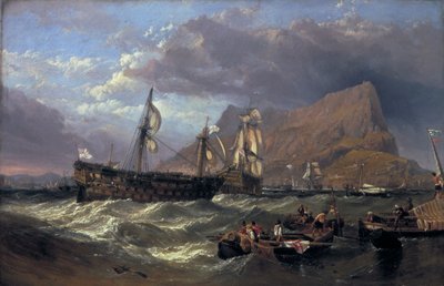 「ジブラルタルに曳航された『勝利』」、1854年 作： Clarkson Stanfield