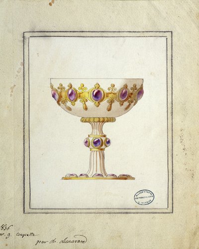 シャンパンカップの装飾、水彩画、Claude-Aymé Chenavard 作： Claude Amie Chenavard