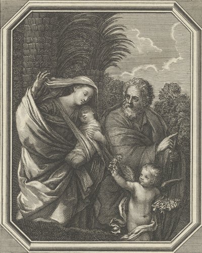 エジプトへの逃避、若い洗礼者ヨハネと一緒に歩く聖なる家族、tre...、ca. 1720-86。 作： Claude Augustin Duflos