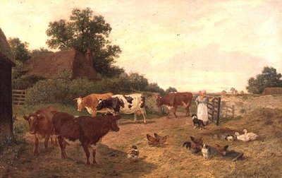 ケンティッシュ・ファームの風景、乳搾りの時間 作： Claude Clark