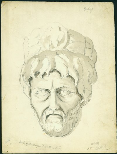 男の頭、1874年（紙と鉛筆） 作： Claude Conder