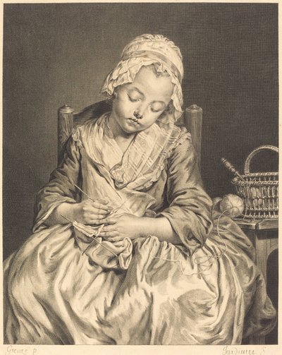 眠っているニッター 作： Claude Donat Jardinier after Jean Baptiste Greuze