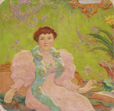 ピンクのドレスを着た若い女性。ピンクのドレスを着た若い女性、1893年頃（キャンバスに油彩） 作： Claude Emile Schuffenecker