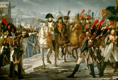 皇帝ナポレオン 1 世 (1769-1821) は、1805 年 12 月 10 日、アウグスブルクの攻撃の前に、レヒの橋に大陸軍の第 2 軍団を配置しました。 3,85x6,2メートル 作： Claude Gautherot