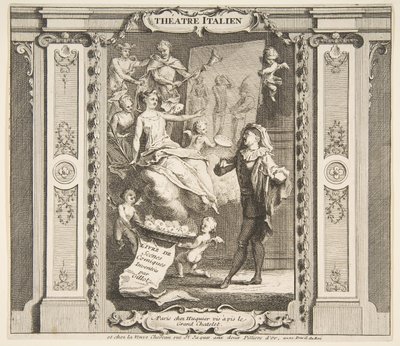 Theatre Italien.n.d. の口絵。 クリエイター：クロード・ジロ、ジャック・ガブリエル・ユキエ。 作： Claude Gillot, Jacques Gabriel Huquier