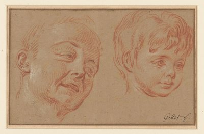 2 つの頭のスケッチ 作： Claude Gillot (possibly)