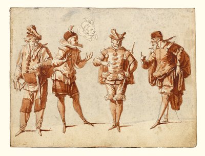 演劇衣装を着た4人の人物 作： Claude Gillot