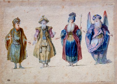 演劇の4人の神父 アクアレル（クロード・ジロー作）（1673-1722） パリ、ルーヴル美術館 作： Claude Gillot