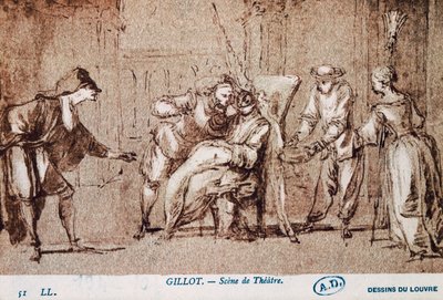 Representação teatral, desenho de Claude Gillot (1673-1722). França 作： Claude Gillot