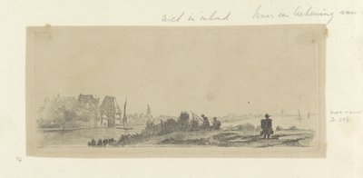 運河、釣り人、牛乳配達人のいる風景 Requeil de quatre-vingt-cinq estampes originales (シリーズタイトル) 作： Claude Henri Watelet (possibly)