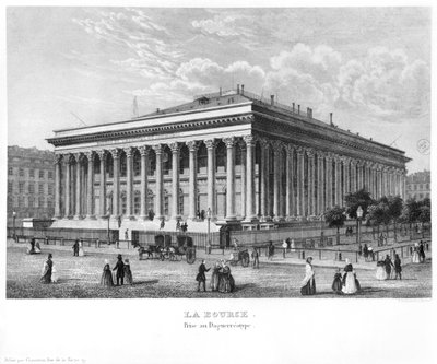 1840年頃のダゲレオタイプ後のブルス商工会議所、パリ 作： Claude Hilaire Alphonse Chamouin