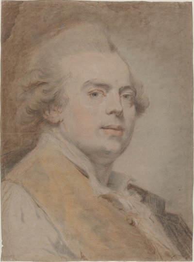 自画像、c.1780（紙に赤と黒のチョークとパステル） 作： Claude Jean Baptiste Hoin