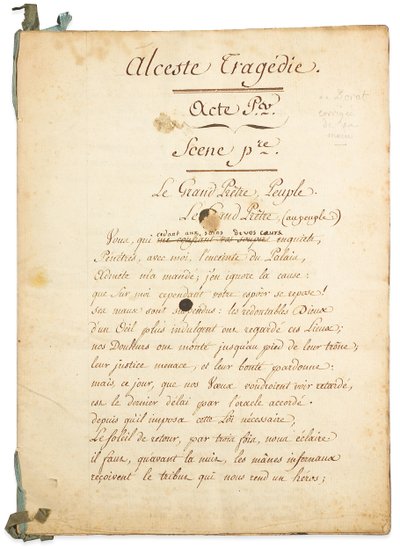 「アルセステ」の原稿 作： Claude Joseph Dorat