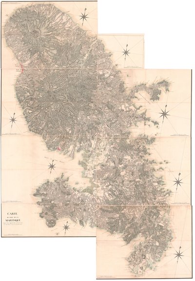 1763年に作成された原本から複製されたマルティニーク島の地図。この写しは1797年、C.J.ソーティエ60歳の時に描かれたもの。 作： Claude Joseph Sauthier