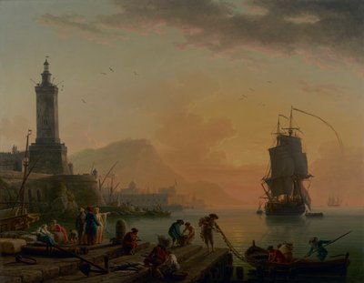 地中海の港。穏やかな風、夕方の静けさ。 作： Claude Joseph Vernet