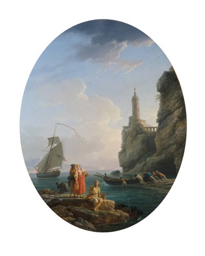 情熱的なカップルと漁師たちのいる地中海の海岸線 作： Claude Joseph Vernet
