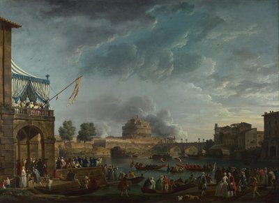 ローマのテヴェレ川でのスポーツコンテスト、1750 作： Claude Joseph Vernet
