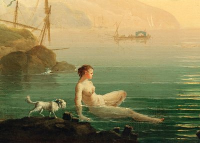 海辺で海水浴をする少女たち...（キャンバスに描かれた絵） 作： Claude Joseph Vernet