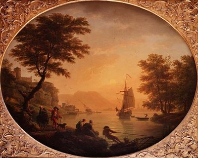 日 - イタリア風の岩場の入り江には、魚人がいる 作： Claude Joseph Vernet