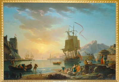 マリン、ソールcouchant - 夕日と海辺の絵... 作： Claude Joseph Vernet