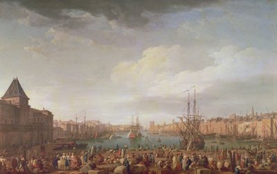 マルセイユの内部港とHorloge du Parcのパビリオンの朝の眺め、1754 作： Claude Joseph Vernet
