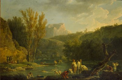 入浴者のいる川の風景、1768-1770 作： Claude Joseph Vernet