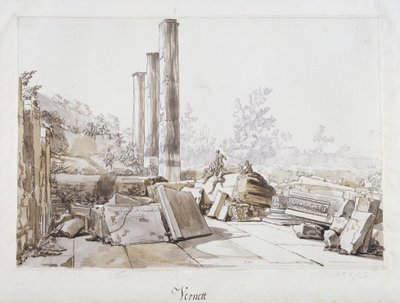 ポッツオーリのセラピス神殿の遺跡、1750年（ペンとインク、紙に黒いチョークで洗う） 作： Claude Joseph Vernet