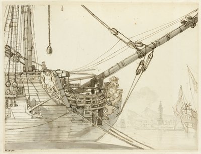 英国軍艦とナポリ港を望む軍艦舳先の研究 作： Claude Joseph Vernet