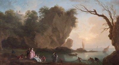 「夕焼け：人影のある湾の眺め」、1742年 作： Claude Joseph Vernet