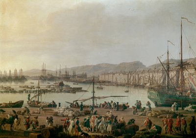 トゥーロンの港の眺め 詳細、旧港、店の海岸から撮影した眺め。ジョセフ・ヴェルネ（1714-1789）による絵画1756年。パリ、海洋博物館 - トゥーロンの海港の眺め。詳細。ジョセフ・ヴェルネ（1714-1789）による絵画、油彩・キャンバス 作： Claude Joseph Vernet