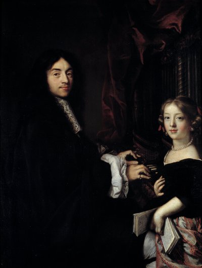 オルガン奏者シャルル・クープラン（1638-1679）の肖像と画家の娘 クロード・ルフェーヴル（1632-1675）の絵画 17世紀 日1,27x0,96 m 作： Claude Lefebvre