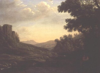 廃墟となった寺院のある広大な森の風景（油彩・キャンバス 作： Claude Lorrain