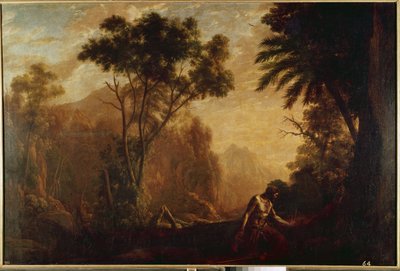 聖オヌプリウスのいる風景」（油彩・キャンバス、1638年頃 作： Claude Lorrain