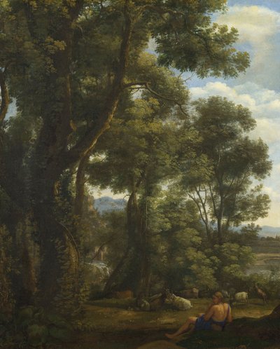 "Paysage avec chevrier et chevres" (ヤギとヤギのいる風景) Peinture de Claude Lorrain (1600-1682) vers 1637 油彩・キャンバス Dim 52x42 cm National Gallery, Londres 作： Claude Lorrain