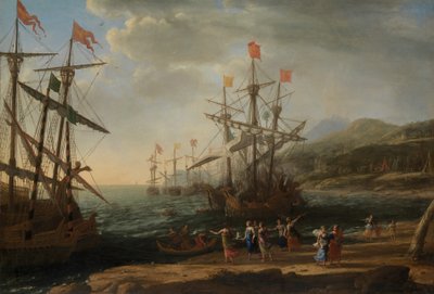 船に火を悲しむトロイの木馬の女性、c.1643（帆布に油彩） 作： Claude Lorrain