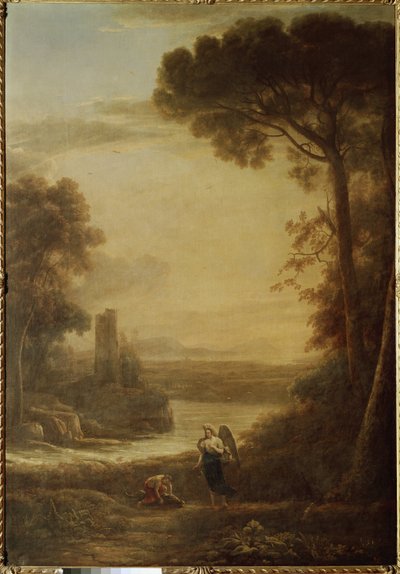 トビ（トビト）と大天使ラファエルのいる風景」（1639年、油彩・カンヴァス 作： Claude Lorrain