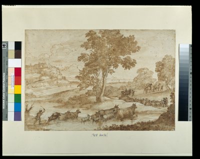 ヤコブの旅のある風景」（紙にペン、インク、ウォッシュ 作： Claude Lorrain