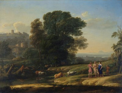 "Paysage avec Cephale et Procris reunis par Diane" (Dianaによって再会したセファロとプロクリスのいる風景) Peinture de Claude Lorrain (1600-1682) Oil on canvas 1645 Dim 101,5x133 cm National Gallery, Londres 作： Claude Lorrain