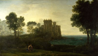 "Paysage avec Psyche devant le palais de Cupidon" ou "le palais enchante" （キューピッドの宮殿の外にプシュケのいる風景、または魔法のかかった城） Peinture de Claude Lorrain (1600-1682) Oil on canvas 1664 Dim 87,1x151,3 cm National Gallery, Londres 作： Claude Lorrain