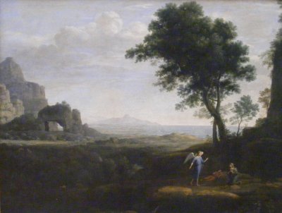 ドイツ語：Hagar und Ismael in der Wüste 砂漠のハガルとイスマエル 作： Claude Lorrain