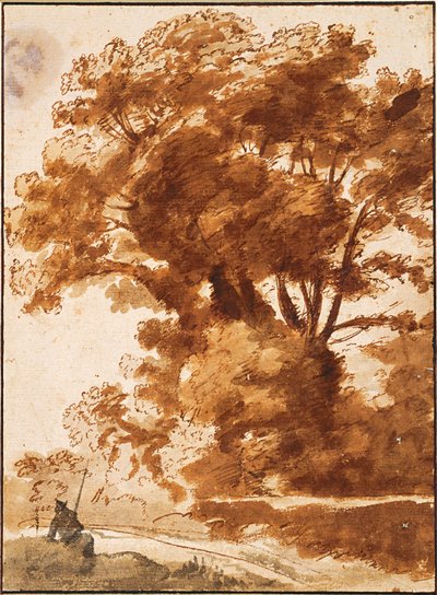 樹木と休息するシェパード 作： Claude Lorrain