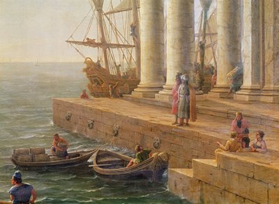 ハーバーシーン、「フィーアの地からのユリシーズの出発」、1646年からの詳細 作： Claude Lorrain