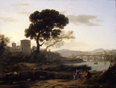 1645年、ポンテ・モールを望むローマ近郊の風景。 作： Claude Lorrain