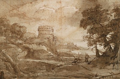 円塔と湾のある風景 作： Claude Lorrain