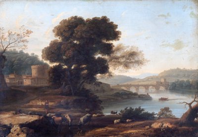 ポンテモールのある牧歌的な風景、ローマ、c1645 作： Claude Lorrain