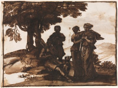 古典的な人物のいる牧歌的な場面c。 1640-1645。 作： Claude Lorrain